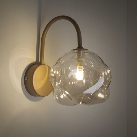 Applique da parete design tortora vetro sfera cognac